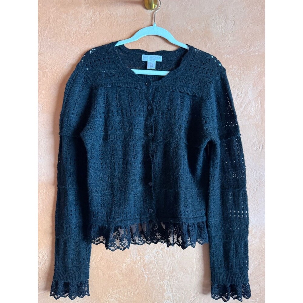 Caroline Constas Black Alpaca Blend Lace Trim Cardigan Medium Whimsygoth
